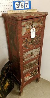 CHINESE RED LACQUER 5 DRAWER CHEST 42-1/2"H X 14"W X 12"D CORDTS MANSION