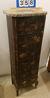CHINESE LACQUER 6 DRAWER MARBLE TOP CHEST 43"H 14-1/2"W X 10"D CORDTS MANSION