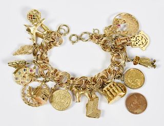 Charm Bracelet, 22 gold charms