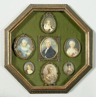 Framed collection of 7 Portrait Miniatures