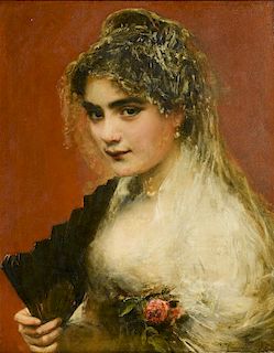 Franz Russ I o/b Portrait of Girl with Fan
