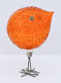 Alessandro Pianon ''Pulcino'' 1960's Orange Glass Bird