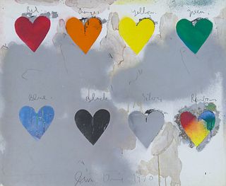 Jim Dine ''Eight Hearts'' 1970 Color Lithograph