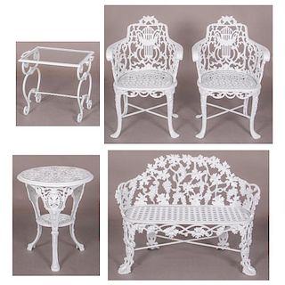 A Suite of Robert Wood Cast Iron Patio Furniture, 19th/20th Century,