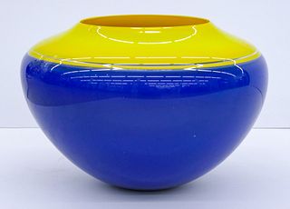 Sonja Blomdahl "Blue and Yellow Incalmo Vessel" Glass