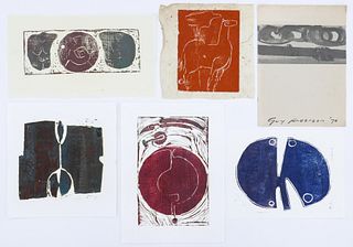 5pc Guy Anderson Abstract Woodcut Prints