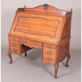 A French Provincial Style Mahogany Slant Front Desk, 20th Century.