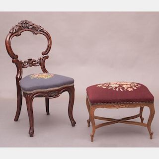 A Victorian Carved Mahogany Side Chair with Needlework Seat, 19th/20th Century,