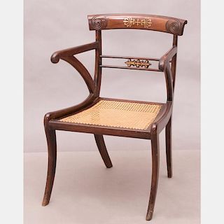 A Regency Mahogany Armchair with Caned Seat, 19th Century.