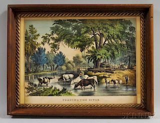 Nathaniel Currier Hand-colored Engraving Fording the River