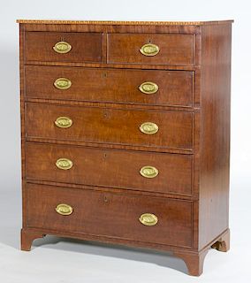 George III Inlaid English Tall Chest, Signed