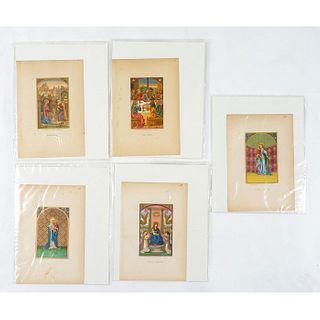 5pc Antique Colored Religious Engravings
