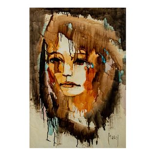 Acrylic Artwork Signed Marly Female Face Portrait
