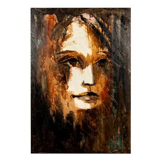 Acrylic Artwork Signed Marly Female Face Portrait