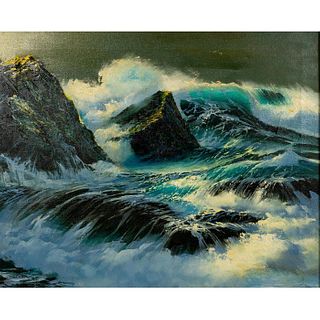 Artist Signed Oil Painting on Canvas, Ocean Waves