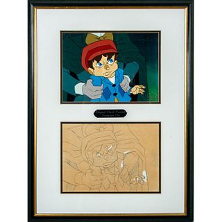 Original Hand Painted Production Cel & Drawing Pinocchio