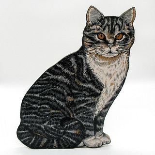 Handcrafted Feline Wooden Plaque, Tabby Cat