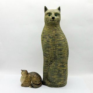 2pc Hand Carved Wooden Figures, Cats