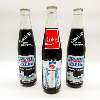 3 Vintage Coca-Cola Glass Bottles, XVIII Super Bowl