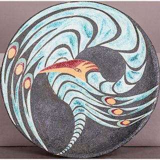 Annelies Heijnen (20th Century) Untitled (Blue Bird), Ceramic plate,