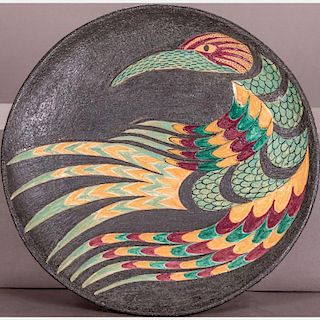 Annelies Heijnen (20th Century) Untitled (Green Bird), 1987, Ceramic plate,