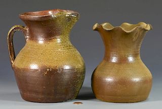Middle TN Pottery Pitcher & Ruffled Rim Vase