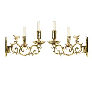(2) Heavy Brass Chinese Chippendale Sconces