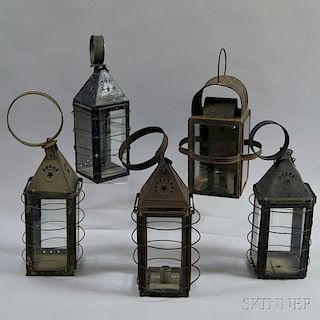 Five Tin and Glass Lanterns