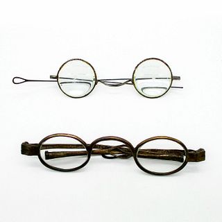 2pc Antique Spectacles, Magnifying + Non-Prescription
