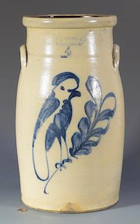 F. B. Norton Stoneware Churn, Bird Design