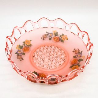 Vintage Frosted Pink Satin Depression Glass Floral Bowl