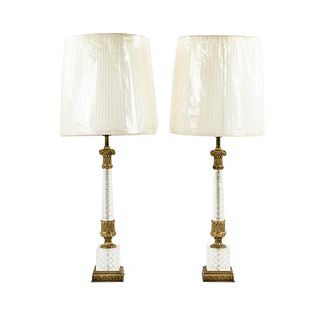 (2) Westwood Regency Glass and Brass Column Table Lamps
