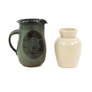 Stoneware Pottery Signed Pitcher & Weyman's Snuff Jar