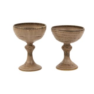 (2) Glazed Stoneware Pottery Chalices 
