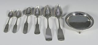 J. Ewan SC Coin Silver Salver - plus 6 Northern spoons