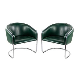 (2) Pair of Anton Lorenz for Thonet Green Club Tub Chairs