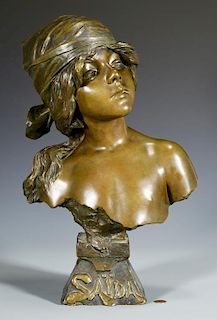E. Villanis Bronze Bust of Child