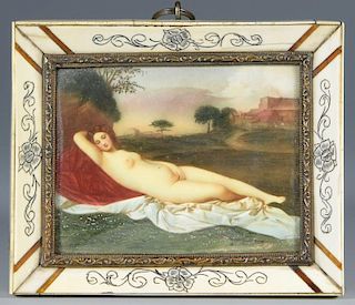 Miniature painting, nude in landscape