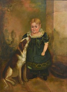 O/C portrait of young E.D. Hicks with dog