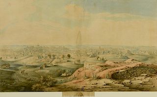 19th c. Watercolor View, Nashville from Ft. Negley