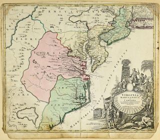Johann Baptist Homann map of Virginia, Maryland, and Carolina, 1714
