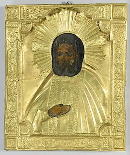 Russian Icon with gilt oklad