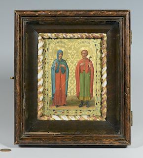 Box Icon with 2 Saints, dated 1898