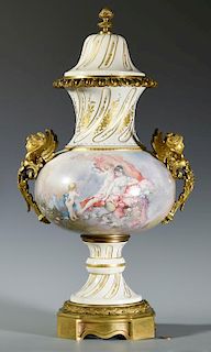 Large Bronze Mounted Porcelain Urn