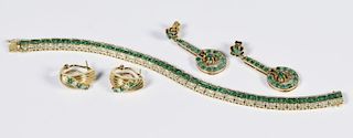 3 Items, 14K Emerald and Diamond Jewelry