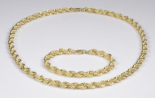 14K Rope Necklace and Bracelet Set, 110 g