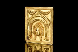LARGE ROMAN GOLD PLAQUE WITH AN ACTOR'S MASK - WITH REPORT