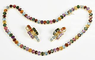 18K Multi Gem Necklace/Earring Set