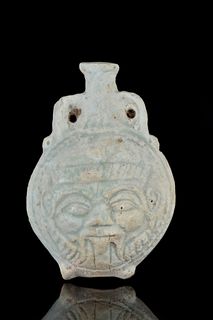 EGYPTIAN FAIENCE NEW YEAR'S FLASK WITH BES