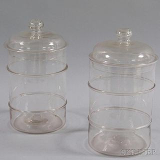 Pair of Colorless Glass Covered Jars